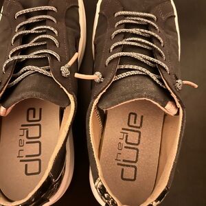 Hey Dude Black with White Soles Size 8